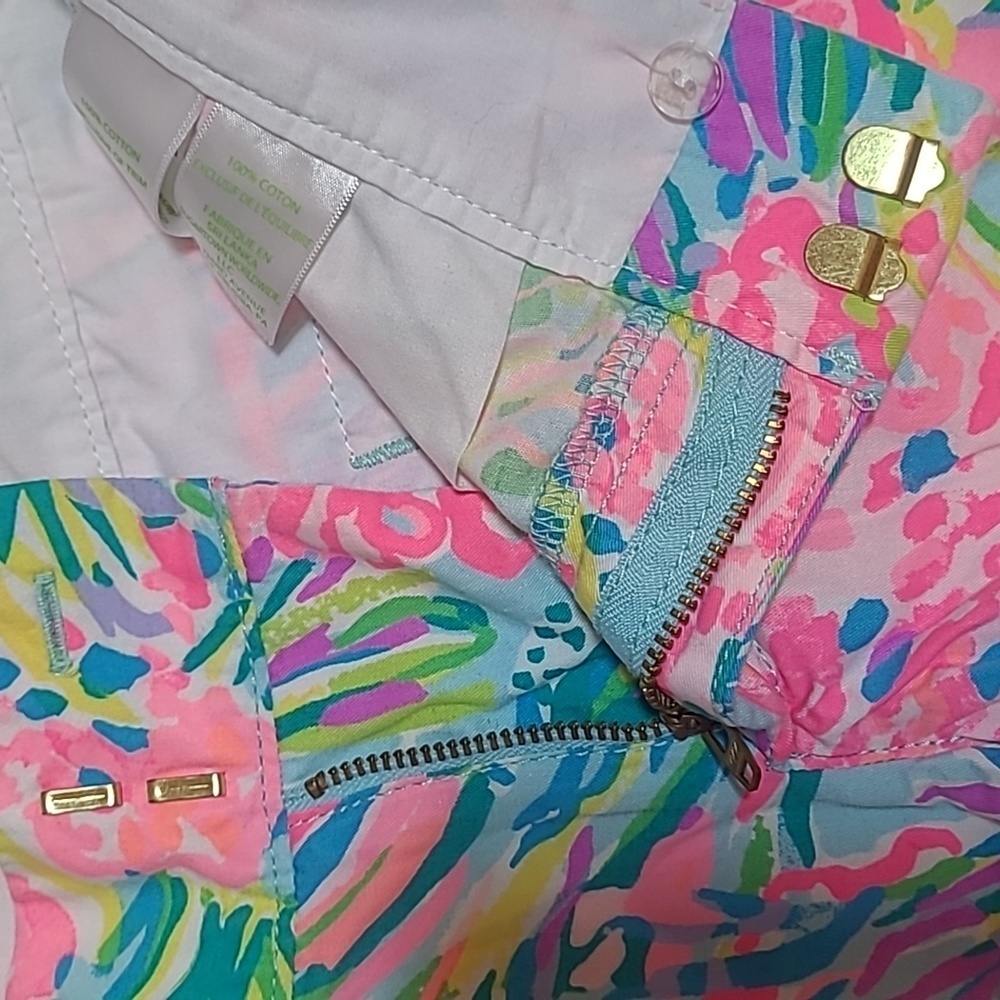 Lilly Pulitzer Fan Sea Pants Chipper Bermuda Shorts Pink Resort Womens 0 - Picture 9 of 16